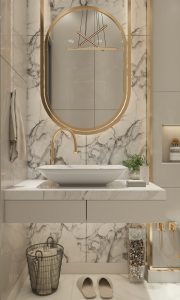 Bathroom design trends with modern quartz vanity and sleek wall cladding