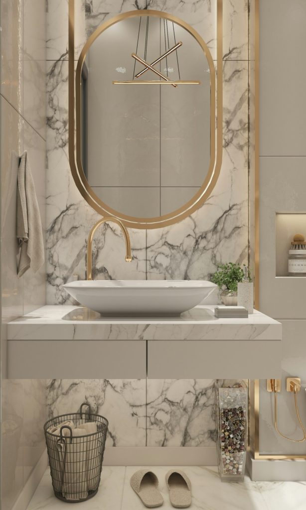 Bathroom design trends with modern quartz vanity and sleek wall cladding